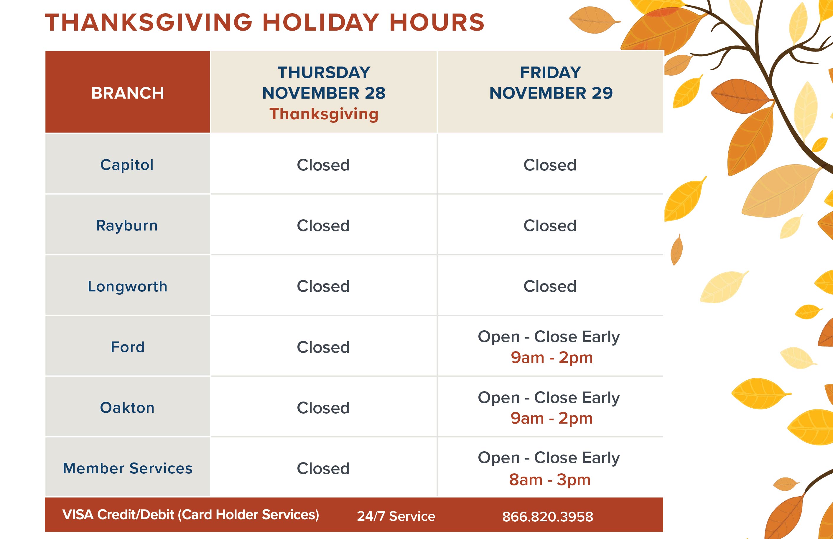 2024 Thanksgiving Holiday Schedule